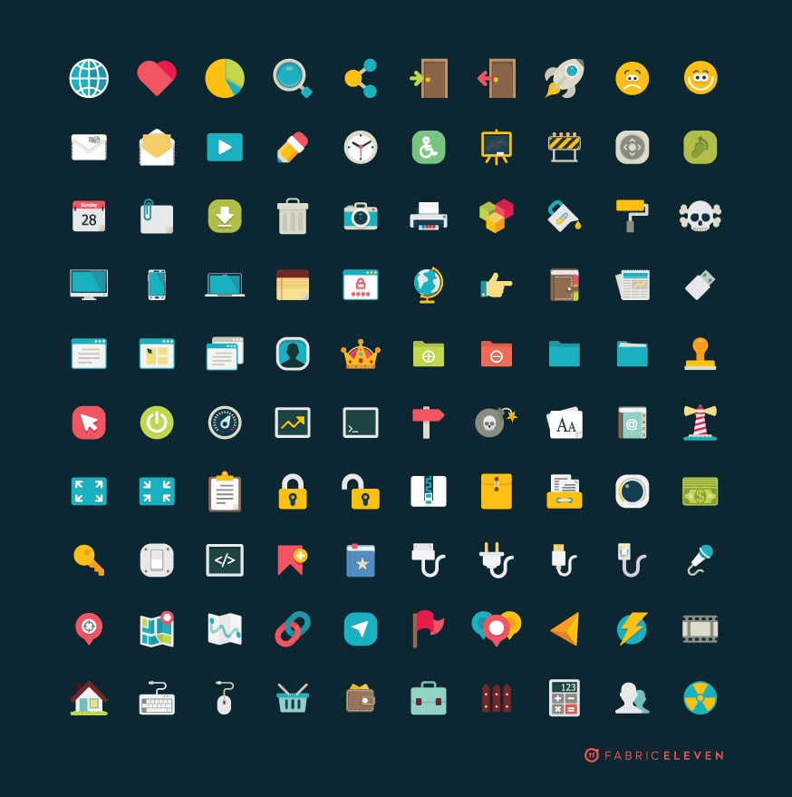 100 Flat design office icons